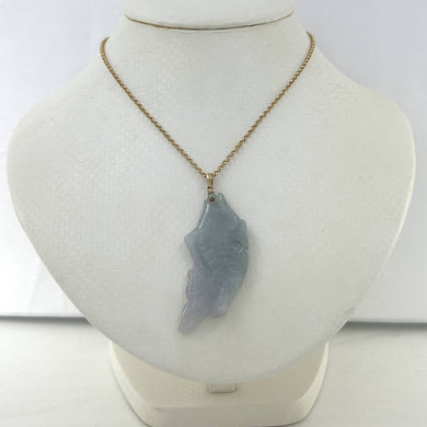 14k Solid Gold Hand Carved Celadon Green Jade Jadeite Koi Fish Pendant Necklace