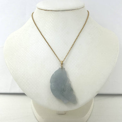 14k Solid Gold Hand Carved Honeydew Jade Jadeite Koi Fish Pendant Necklace