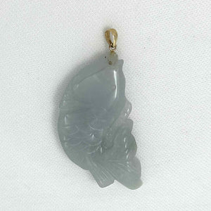 14k Solid Gold Hand Carved Honeydew Jade Jadeite Koi Fish Pendant Necklace
