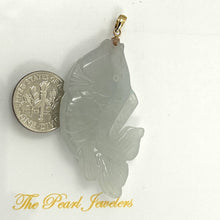Load image into Gallery viewer, 14k Solid Yellow Gold Hand Carved Feng Shui Koi Fish Jadeite Pendant Necklace