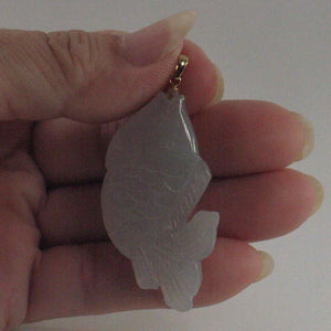 14k Solid Yellow Gold Hand Carved Feng Shui Koi Fish Jadeite Pendant Necklace
