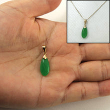 Load image into Gallery viewer, 14k Solid Yellow Gold Hand Carving Flat Raindrop Green Jade Pendant
