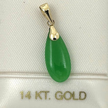 Load image into Gallery viewer, 14k Solid Yellow Gold Hand Carving Flat Raindrop Green Jade Pendant