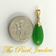 Load image into Gallery viewer, 14k Solid Yellow Gold Hand Carving Flat Raindrop Green Jade Pendant