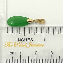 Load image into Gallery viewer, 14k Solid Yellow Gold Hand Carving Flat Raindrop Green Jade Pendant