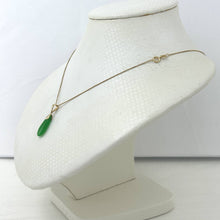 Load image into Gallery viewer, 14k Solid Yellow Gold Hand Carving Flat Raindrop Green Jade Pendant