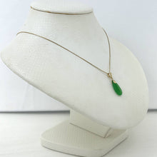 Load image into Gallery viewer, 14k Solid Yellow Gold Hand Carving Flat Raindrop Green Jade Pendant