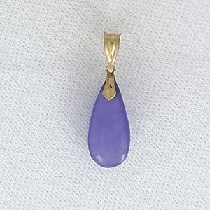 14k Solid Yellow Gold Hand Carving Raindrop Purple Jade Pendant