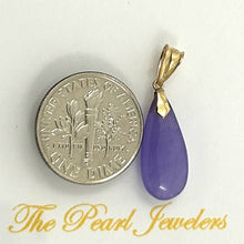 Load image into Gallery viewer, 14k Solid Yellow Gold Hand Carving Raindrop Purple Jade Pendant