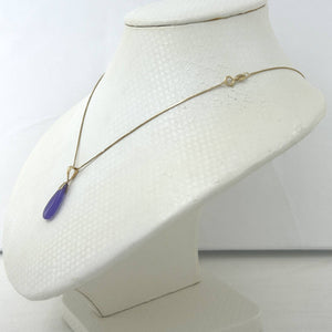 14k Solid Yellow Gold Hand Carving Raindrop Purple Jade Pendant