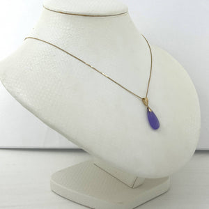 14k Solid Yellow Gold Hand Carving Raindrop Purple Jade Pendant