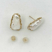 Load image into Gallery viewer, 14k Yellow Solid Gold Biwa Pearl Stud Earrings