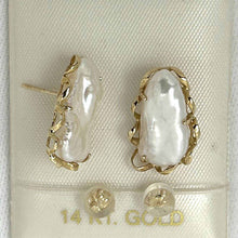Load image into Gallery viewer, 14k Yellow Solid Gold Biwa Pearl Stud Earrings