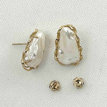 Load image into Gallery viewer, 14k Yellow Solid Gold Biwa Pearl Stud Earrings