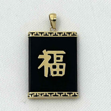 Load image into Gallery viewer, 14k Solid Yellow Gold Good Fortune Black Onyx Pendant Necklace