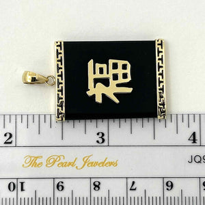 14k Solid Yellow Gold Good Fortune Black Onyx Pendant Necklace