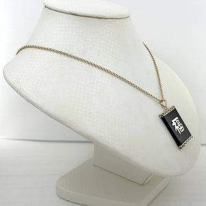14k Solid Yellow Gold Good Fortune Black Onyx Pendant Necklace