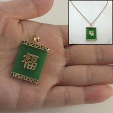 Load image into Gallery viewer, 14k Solid Yellow Gold Good Fortune Green Jade Oriental Pendant Necklace