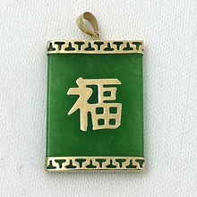 Load image into Gallery viewer, 14k Solid Yellow Gold Good Fortune Green Jade Oriental Pendant Necklace