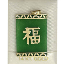 Load image into Gallery viewer, 14k Solid Yellow Gold Good Fortune Green Jade Oriental Pendant Necklace