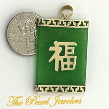 Load image into Gallery viewer, 14k Solid Yellow Gold Good Fortune Green Jade Oriental Pendant Necklace