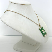 Load image into Gallery viewer, 14k Solid Yellow Gold Good Fortune Green Jade Oriental Pendant Necklace