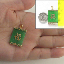 Load image into Gallery viewer, 14k Solid Yellow Gold Good Fortune Green Jade Pendant Necklace