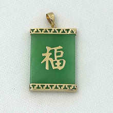 Load image into Gallery viewer, 14k Solid Yellow Gold Good Fortune Green Jade Pendant Necklace