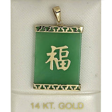 Load image into Gallery viewer, 14k Solid Yellow Gold Good Fortune Green Jade Pendant Necklace
