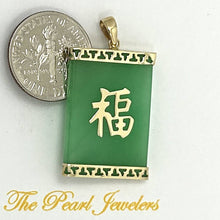 Load image into Gallery viewer, 14k Solid Yellow Gold Good Fortune Green Jade Pendant Necklace