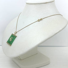Load image into Gallery viewer, 14k Solid Yellow Gold Good Fortune Green Jade Pendant Necklace