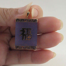 Load image into Gallery viewer, 14k Solid Yellow Gold Good Fortune Lavender Jade Oriental Pendant Necklace