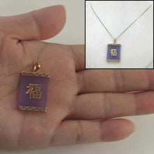 Load image into Gallery viewer, 14k Solid Yellow Gold Good Fortune Lavender Jade Pendant Necklace
