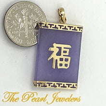 Load image into Gallery viewer, 14k Solid Yellow Gold Good Fortune Lavender Jade Pendant Necklace