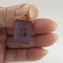 Load image into Gallery viewer, 14k Solid Yellow Gold Good Fortune Lavender Jade Pendant Necklace