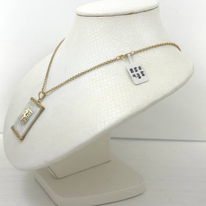 14k Solid Yellow Gold Good Fortune White Mother of Pearl Pendant Necklace
