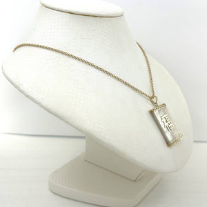 14k Solid Yellow Gold Good Fortune White Mother of Pearl Pendant Necklace
