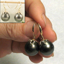 Load image into Gallery viewer, Genuine Tahitian Pearl &amp; Diamonds Dangle Hook Earrings – 14k Yellow Gold