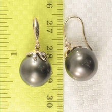Load image into Gallery viewer, Genuine Tahitian Pearl &amp; Diamonds Dangle Hook Earrings – 14k Yellow Gold