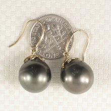 Load image into Gallery viewer, Genuine Tahitian Pearl &amp; Diamonds Dangle Hook Earrings – 14k Yellow Gold