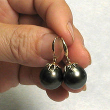 Load image into Gallery viewer, Genuine Tahitian Pearl &amp; Diamonds Dangle Hook Earrings – 14k Yellow Gold