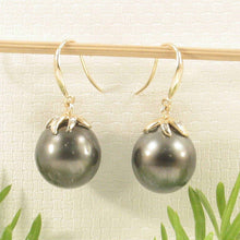 Load image into Gallery viewer, Genuine Tahitian Pearl &amp; Diamonds Dangle Hook Earrings – 14k Yellow Gold