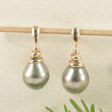 Load image into Gallery viewer, Water Flow Tahitian Pearl Dangle Earrings – 14k Yellow Gold