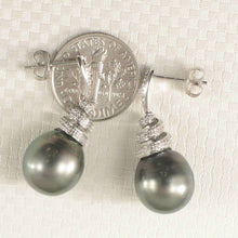 Load image into Gallery viewer, 14k White Gold Black Tahitian Pearl Diamond Dangle Earrings