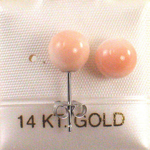 14kt White Gold 6-6.5mm Angel Skin Coral Bead Stud Earrings