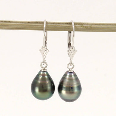 14k White Gold Black Baroque Tahitian Pearl Dangle Earrings