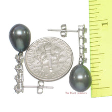 Load image into Gallery viewer, Solid 14k White Gold Black Pearl &amp; Diamond Dangle Earrings