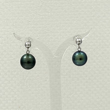 Load image into Gallery viewer, 14k White Gold Black Tahitian Pearl Dangle Stud Earrings