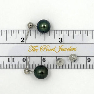 14k White Gold Black Tahitian Pearl Dangle Stud Earrings