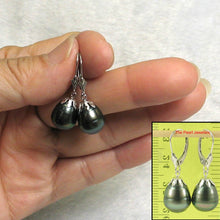 Load image into Gallery viewer, 14k White Gold Black Tahitian Pearl Leverback Dangle Earrings